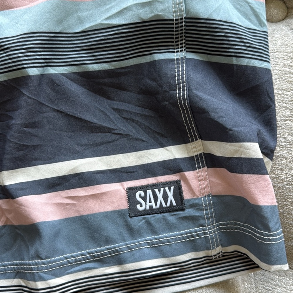 SAXX Board Shorts Men 38 Striped Drawstring Swim - Picture 2 of 3